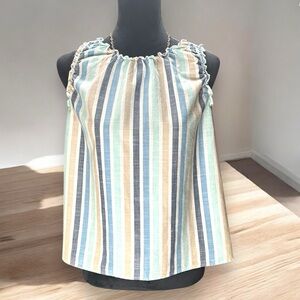 a.n.a Blue, Cream, Aqua, White Striped Tank Top Open Back Cotton Small Boho Chic